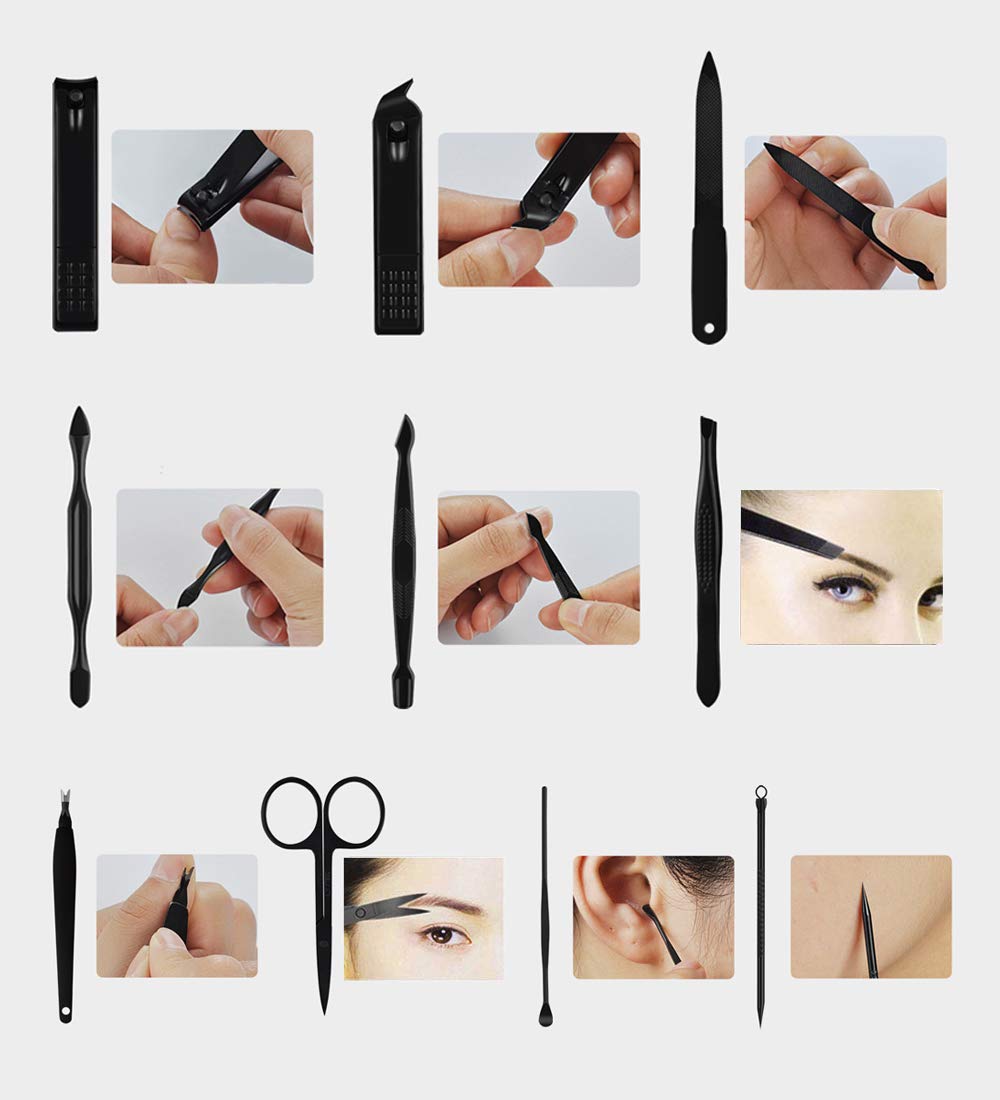 Manicure Set Pedicure Kit Professional 19 Pcs Nail Clipper for Men & Women Stainless Steel Sharp Cutter Grooming Nose Hair Scissors…Black Fingernails & Toenails with Portable Case (Wine red_19 pieces) - Image 3